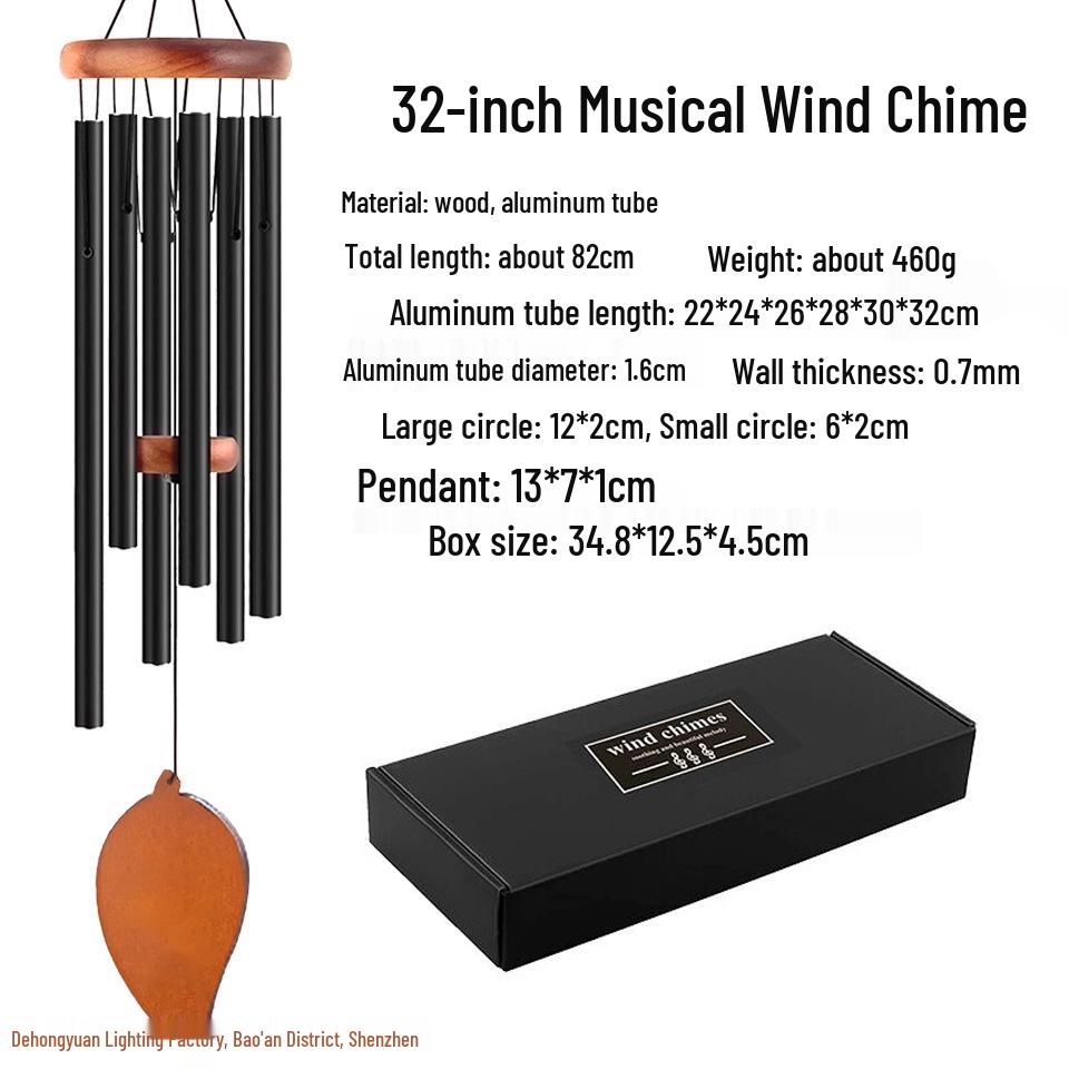 32-inch 6-Tube Musical Wind Chime: Elegant Metal Hanging Ornament for Home or Memorial Gift