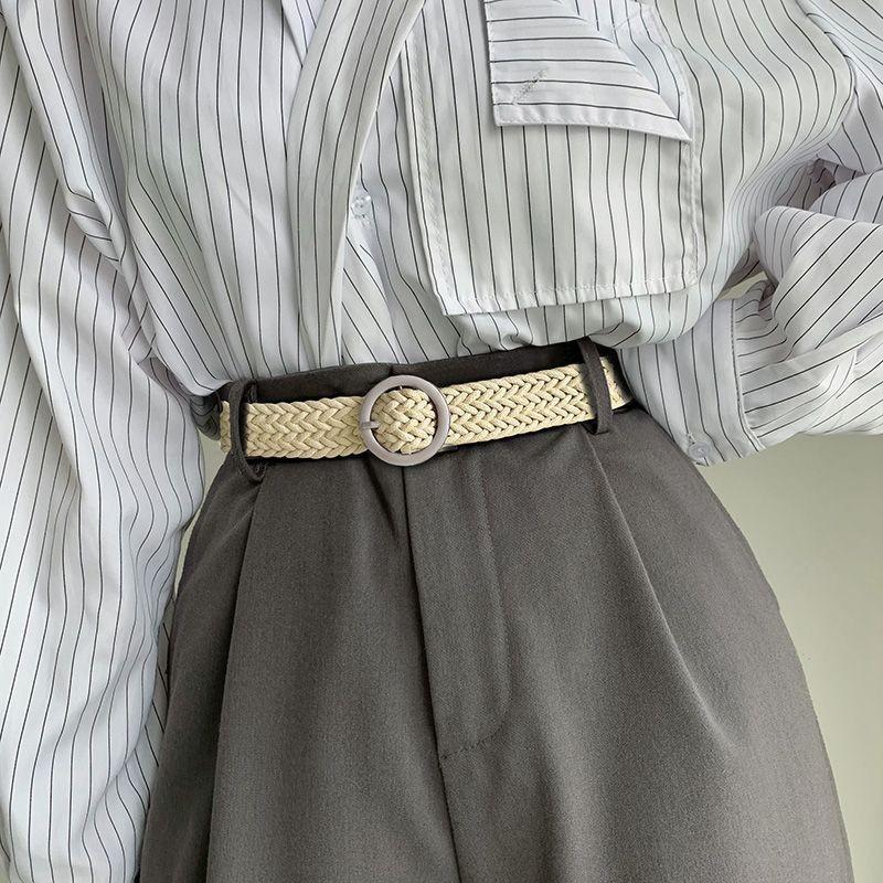 Stylish Durable No Punch Women's Ins Inspired Versatile Woven Canvas Belt For Jeans