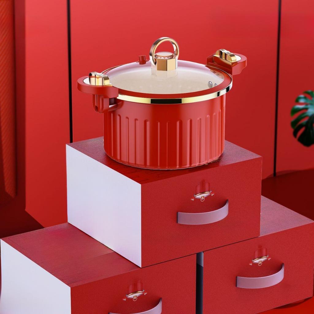 Multifunktionaler Mikrodruckkochtopf, Chinesischer Roter Kochtopf, Hohe Kapazität, Koreanischer Vakuum-Schongarer mit Doppelgriff, 8L