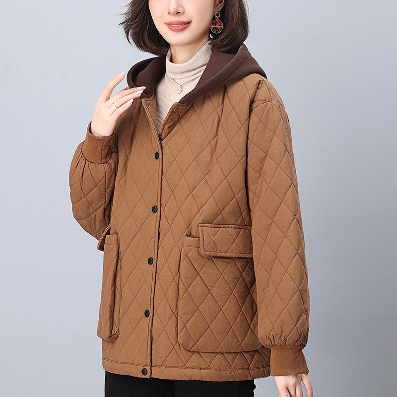 Women's Winter 2024 Hooded Cotton Coat - Loose, Plus Size, Casual Warm Jacket for Middle-aged & Elderly Moms