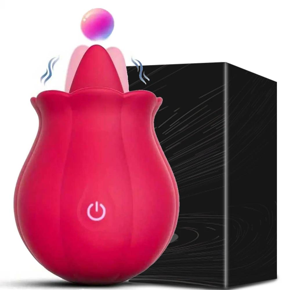 Rose-Vibrator Sex Toys for Women 10 Tongue Licking Nipple Clit Sucker Stimulator Erotic Vibrating Sex Machine Adult Products