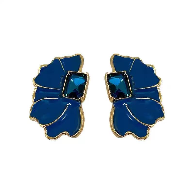 Серьги-гвоздики с каплями масла в виде лепестков синей бабочки - Высококачественный, универсальный стиль