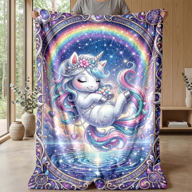 Fairy Tale Unicorn Theme Blanket Lightweight Warm Flannel Blanket Decorative Throw Blanket for Home Decoration