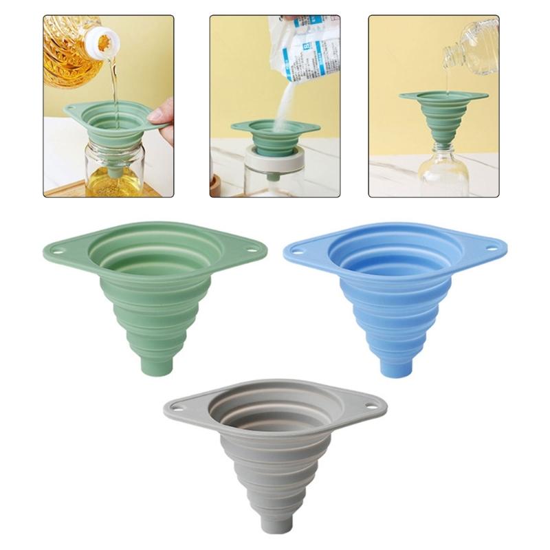 Retractable Kitchens Funnel Leak proof Wide Opening Silicone Materials Compact For Home Camping Cooking Storage