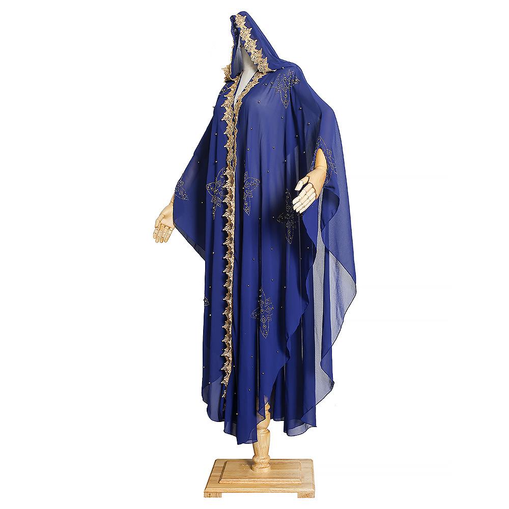 2023 Korálková výšivka Krajka S kapucí Muslimské šaty - Nadměrná velikost Africká dámská dlouhá róba