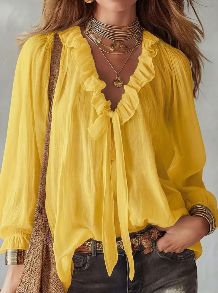 Streetwear Style Ladies V Neck Shirt With Splicing Design For Casual Wear