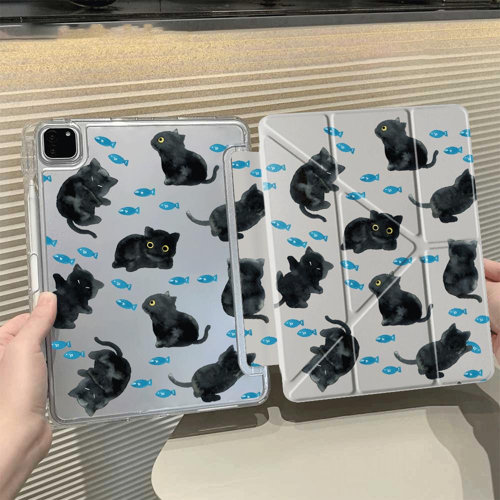 Cute Cartoon Cat Y-Fold Holder Cover Tablet Case For iPad Pro 11th 10th 9th 8th 7th 12.9inch Pro 2025 Mini 6 7 Air 4 5 M3 M2 1 2