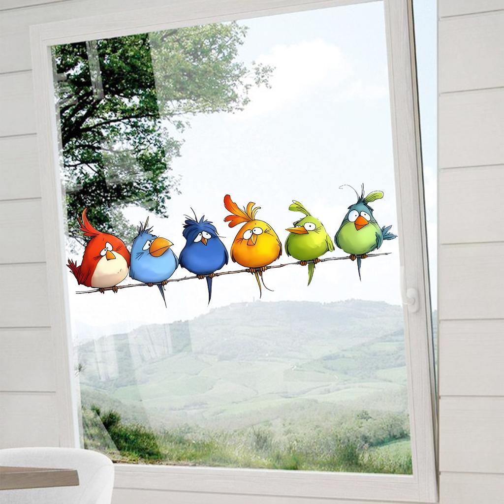 Cartoon-Vogel-Fensteraufkleber Statisch haftende Abziehbilder Beidseitig sichtbar für Heimdekoration