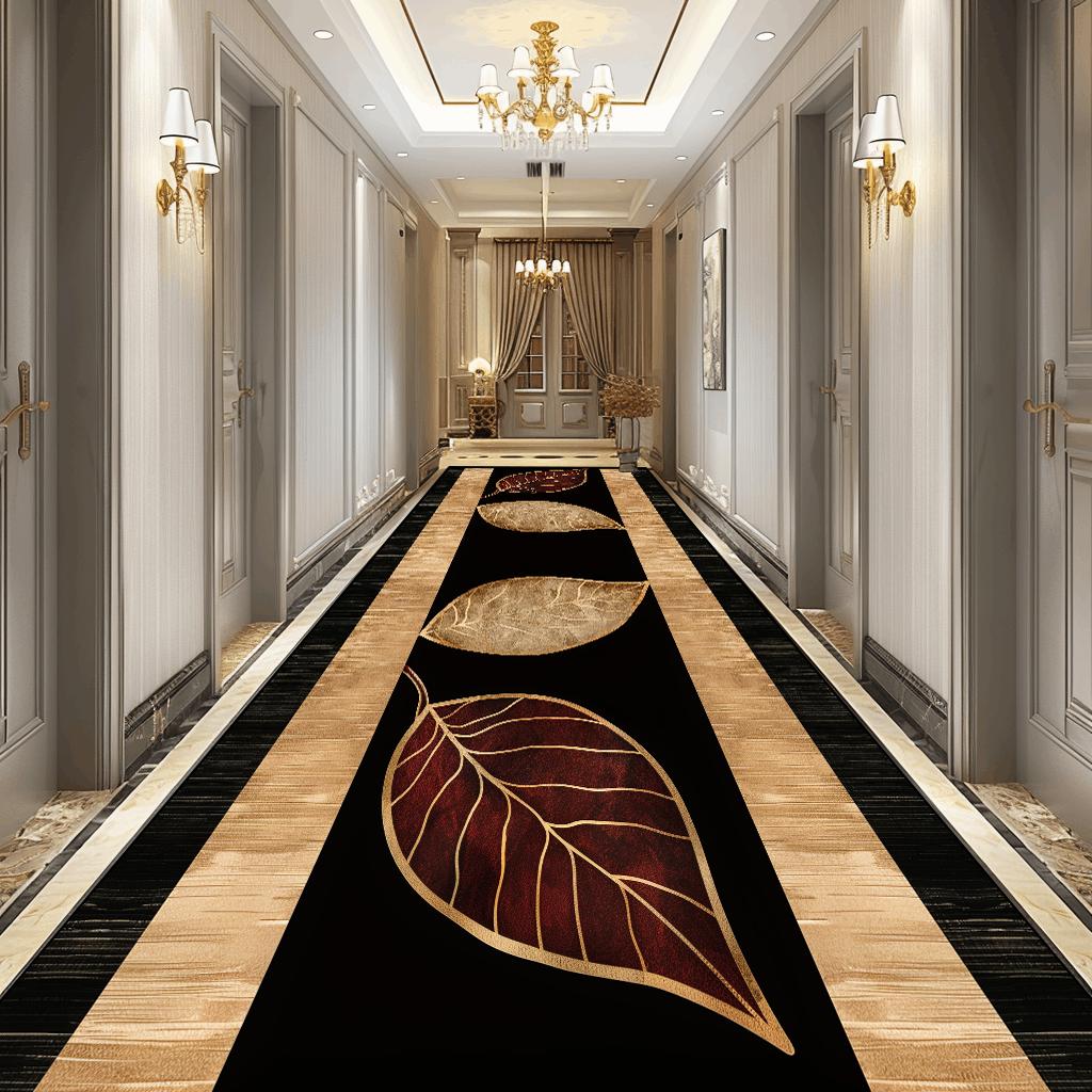 Luxury 3D Golden Leaf Pattern Long Corridor Carpet Room Decoration Hallway Rug Non-slip Hotel Runner Carpets Stairway Floor Mat