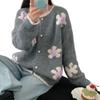 Womens Oversized Knit Cardigan With 3D Floral Embroidery Soft Casual Sweater Loose Fit