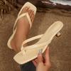 Fashion Women Comfortable Slippers Soft Square Flat Flip Flops High Heel Sandals Slip-On Rubber Comfortable Shoes Versatile Slide Women