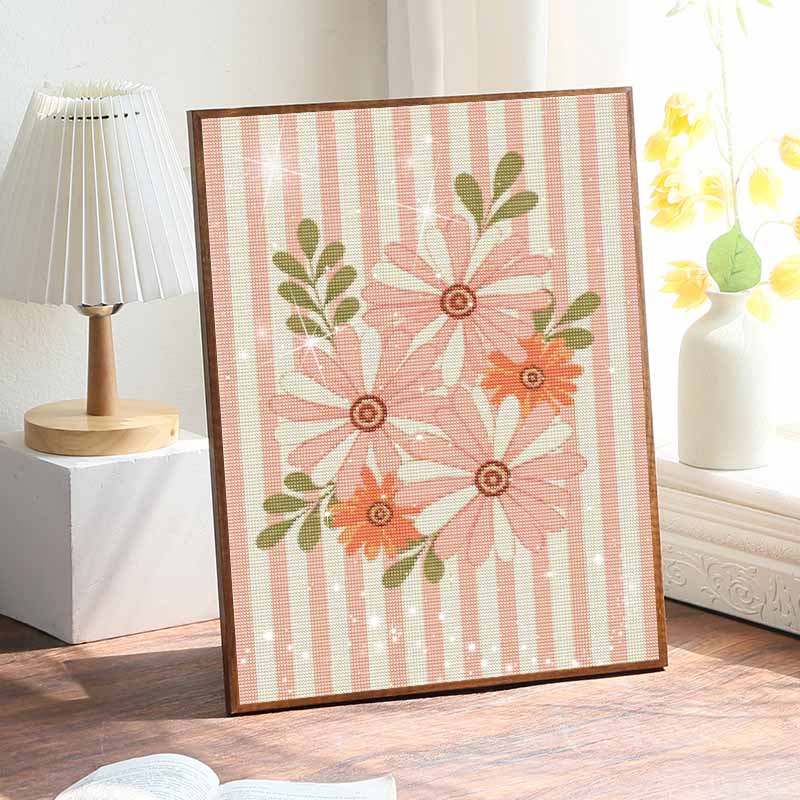 5D Diamond Painting Kit for Adults Relaxing DIY Craft Pink Striped Flowers Art Rhinestones Embroidery Full Drill 30x40cm Home Wall Decor Gift