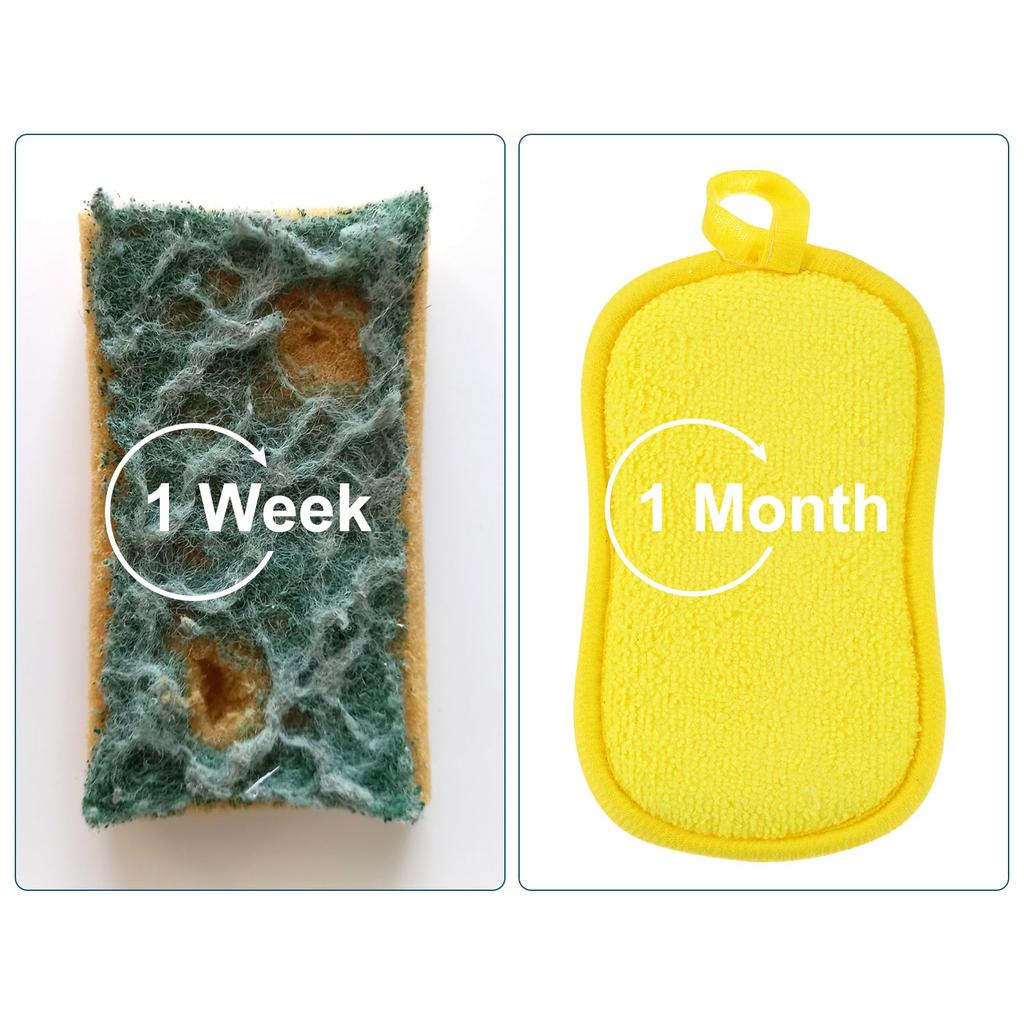 Uxcell Multipurpose Kitchen Dish Sponge Microfiber Sponge Scouring Pad Sponge Scrub for Dishwashing Kitchen 5pcs Scrubber, Non-Scratch Cleaning,