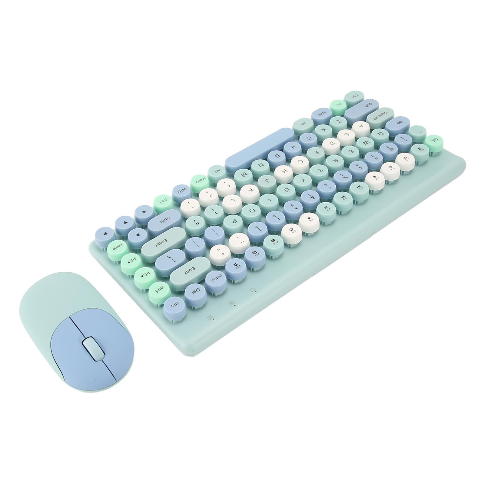 

Беспроводная клавиатура и мышь в стиле ретро, цветная круглая клавиатура с 86 клавишами и беспроводной мышью 2.4G синий