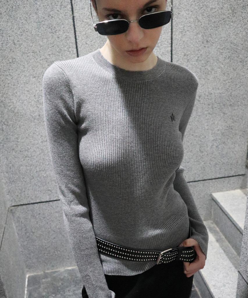 CHICKS Slim Fit Ribbed Round Knit Melange