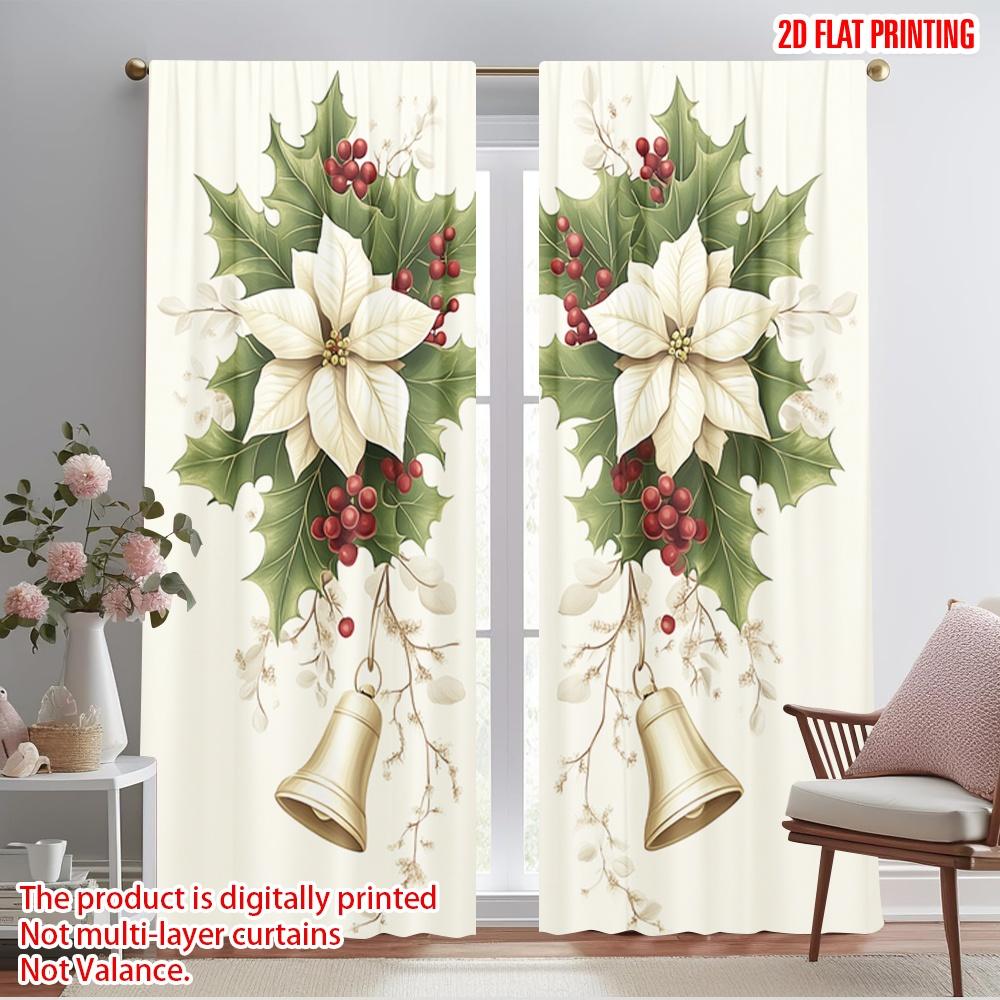 

2pcs,2D plane printing Light Filtering Curtains Christmas Bells Holly Flowers (2) Versatile Fabric (without rod) Decorations 52.50×116.00 CM 2pcs