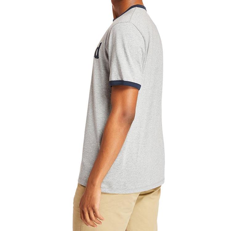 Timberland Color Block Collar Logo Print Short Sleeve T-Shirt Men Tops Gray A2B86052