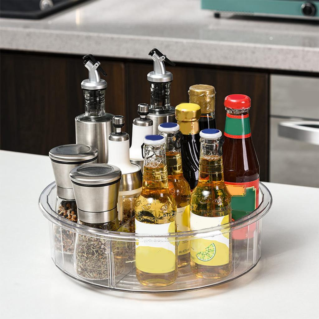 Aufbewahrungsdrehteller Transparent Rund PET Drehbarer Gewürz-Organizer Tablett für Küche Snacks Kosmetik