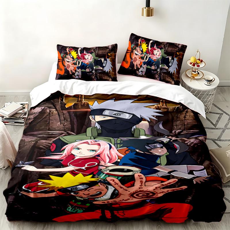 Naruto 3-teiliges Set Perfekt für das Schlafzimmer Bequemes Bettwäsche-Set enthält einen Bettbezug und zwei Kissenbezüge Ideales Geburtstags- oder Weihnachtsgeschenk