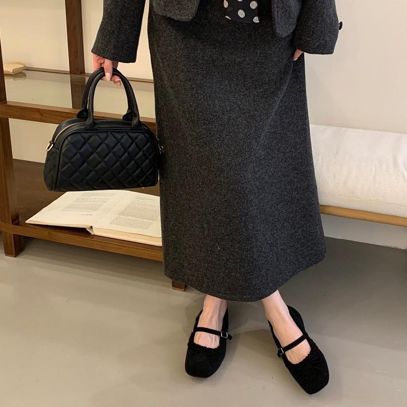 Internet Celebrity French Bow Warm Flat Bottom Fluffy Shoes Women Wear 2025 New Velvet Mary Jane Cotton Shoes