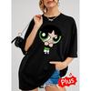 Europäische Größe, THE POWERPUFF Damen Grafik-T-Shirt, Lässiges Kurzarm-T-Shirt mit Rundhalsausschnitt, Maschinenwaschbar