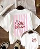 Ciao Bella T-shirt w paski Włoski Retro Graficzny Top z Krótkim Rękawem Unisex Codzienny Streetwear Letni T-shirt