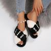 Fashion Fashion Mix Color Faux Fur Slides Women 2025 Winter Luxury Pearl Glitter Cotton Indoor Slippers Warm Short Plush Slippers