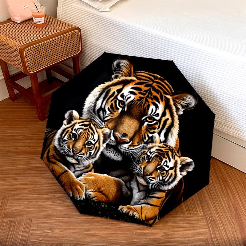 

1 PC Automatic Folding Umbrella - Tiger Family Pattern, Portable & Foldable Design with 8 Ribs, Christmas Birthday Gifts