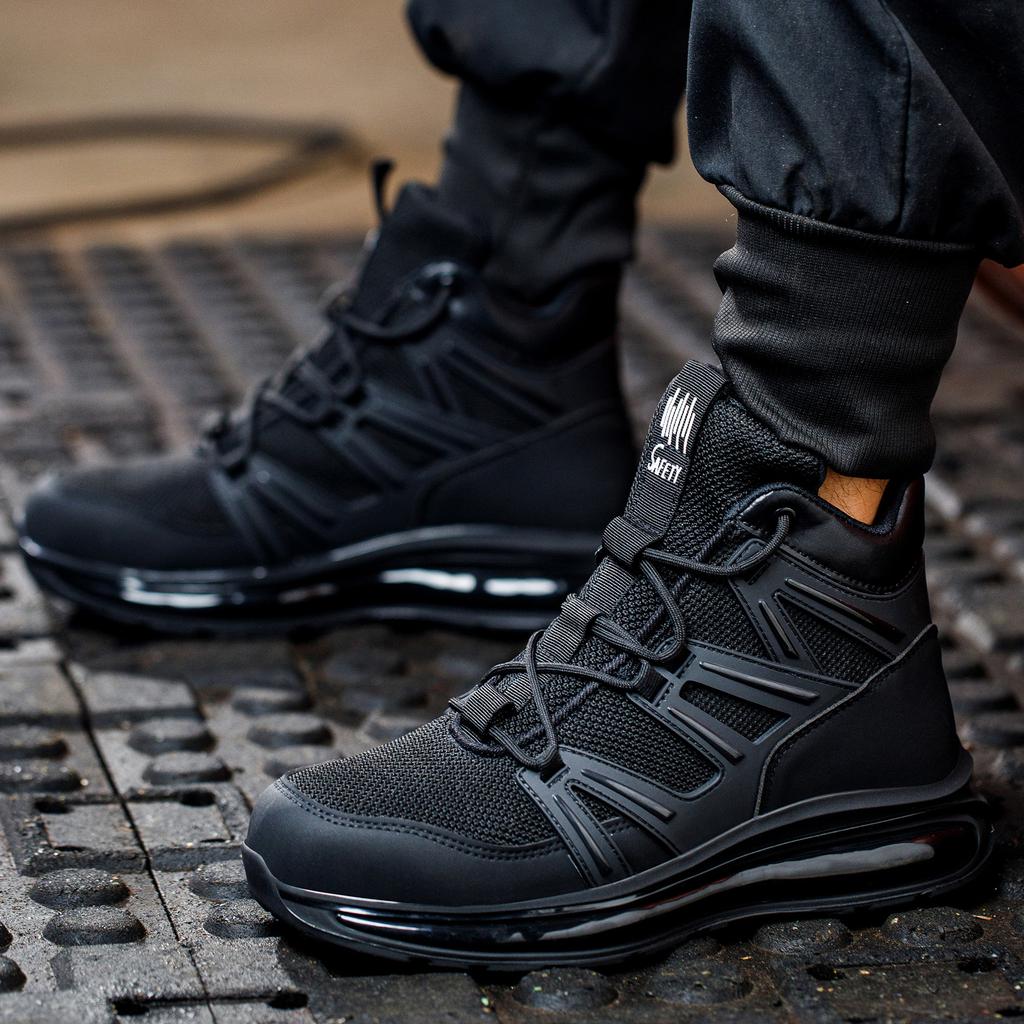 Men Women Steel Toe Safety Shoes Rotating Push Button Puncture Proof Work Sneakers Breathable Anti-smash Anti-stab Construction Security Shoes