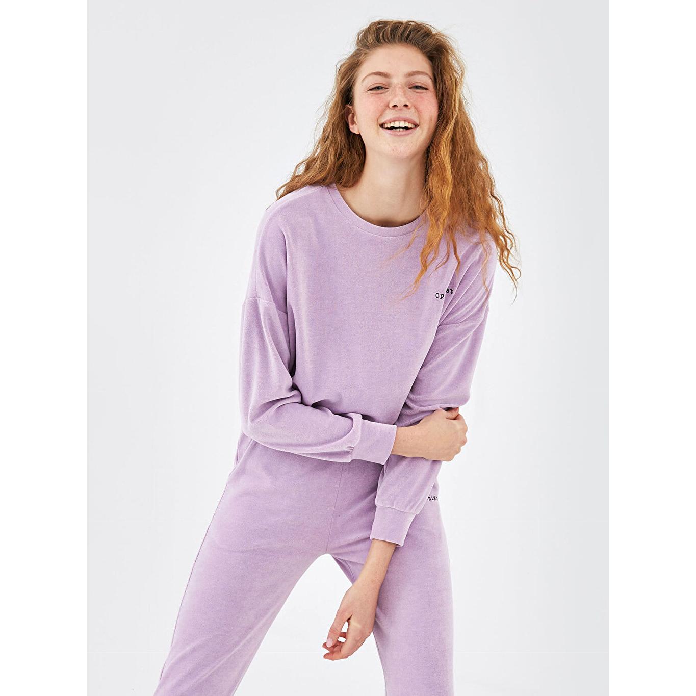 

XSIDE с круглым вырезом и вышивкой с длинным рукавом женская толстовка сиреневая