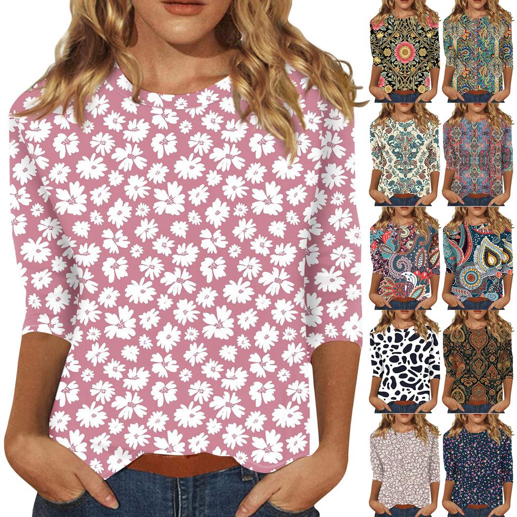 Women's fashion casual print round neck top