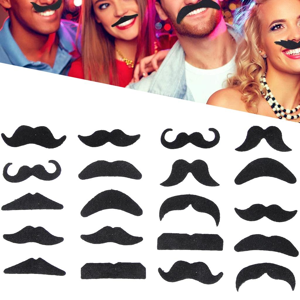 20 Stück Falsche Schnurrbärte Lustige Falsche Bärte Schwarze Schnurrbärte für Kostümzubehör