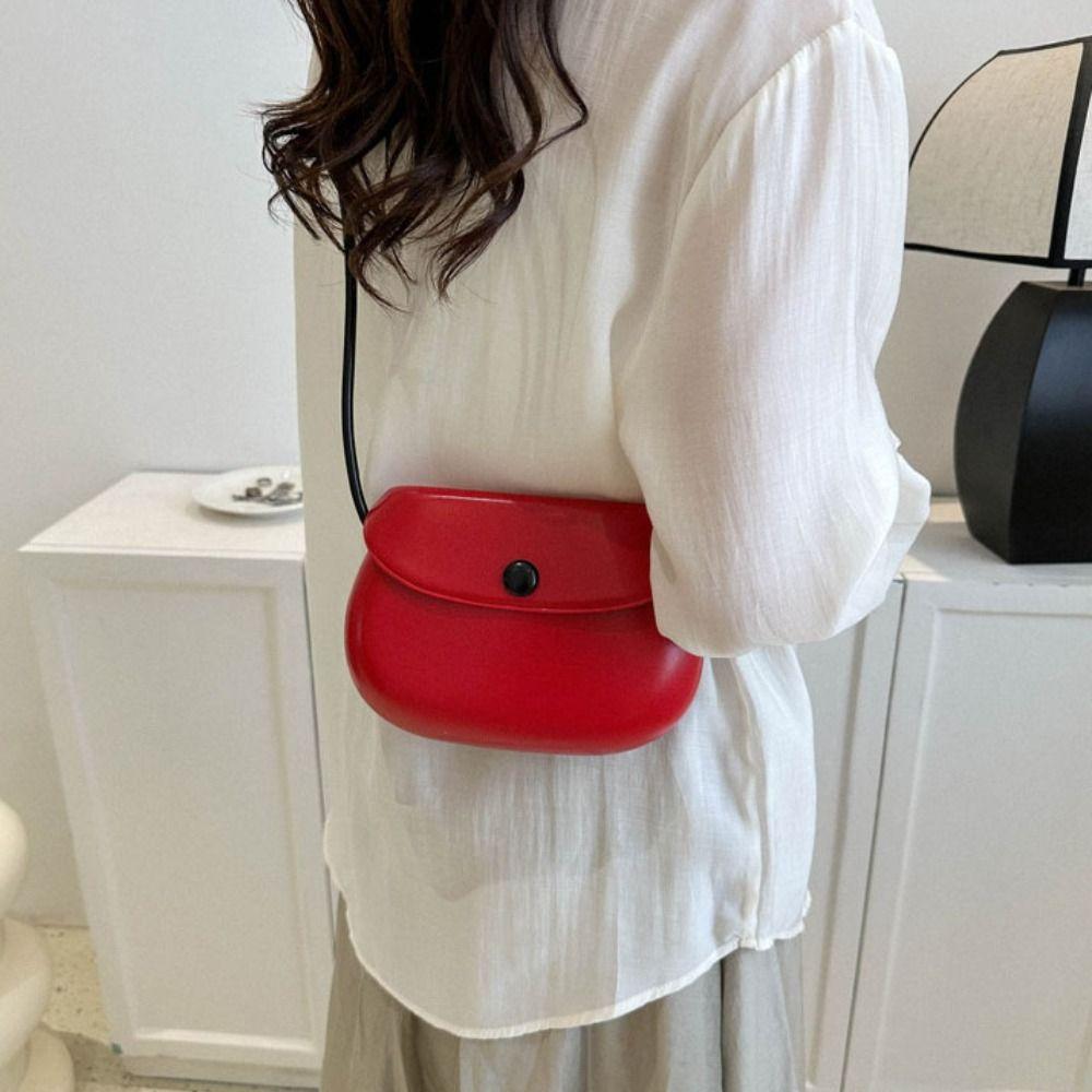 PU Leather Candy Color Shell Bag Korean Style Versatile Saddle Bag Flap Crossbody Bags  Girls