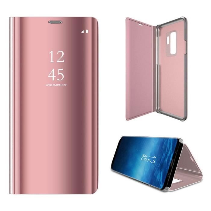 Coque pour Samsung Galaxy A9 2018 A920 - Housse Etui Rabat Miroir Rose Protection Clear View [Phonillico®