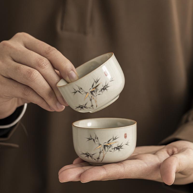 Light Luxury Ru Kiln Tea Cup Opening Can Raise Kung Fu Tea Set, High-end Tea Cup Single Cup Tea Cup Small Cup Drinking Tea Cup