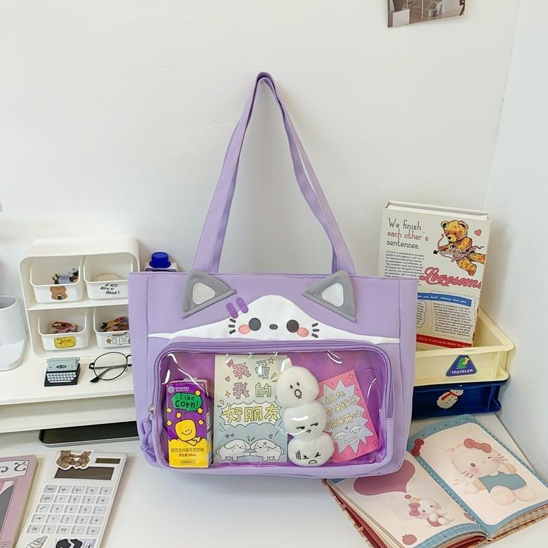 Cartoon Rabbit Small Food Large Capacity Transparent Handbag Two-dimensional Plush Tote Bag Student Commuter Bag