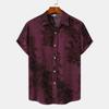 Summer Men Shirt Vintage Floral Print Turn-down Collar Single-breasted Short Sleeves Loose Cardigan Buttons Mid Length Top