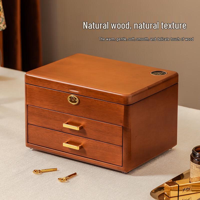 Luxury Solid Wood Jewelry Storage Box with Lock