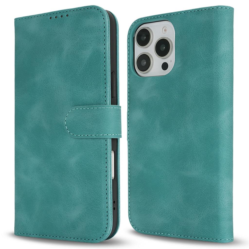 For iPhone 16 Pro Wallet Case Double Folded Edge Skin Touch PU Leather Flip Phone Cover
