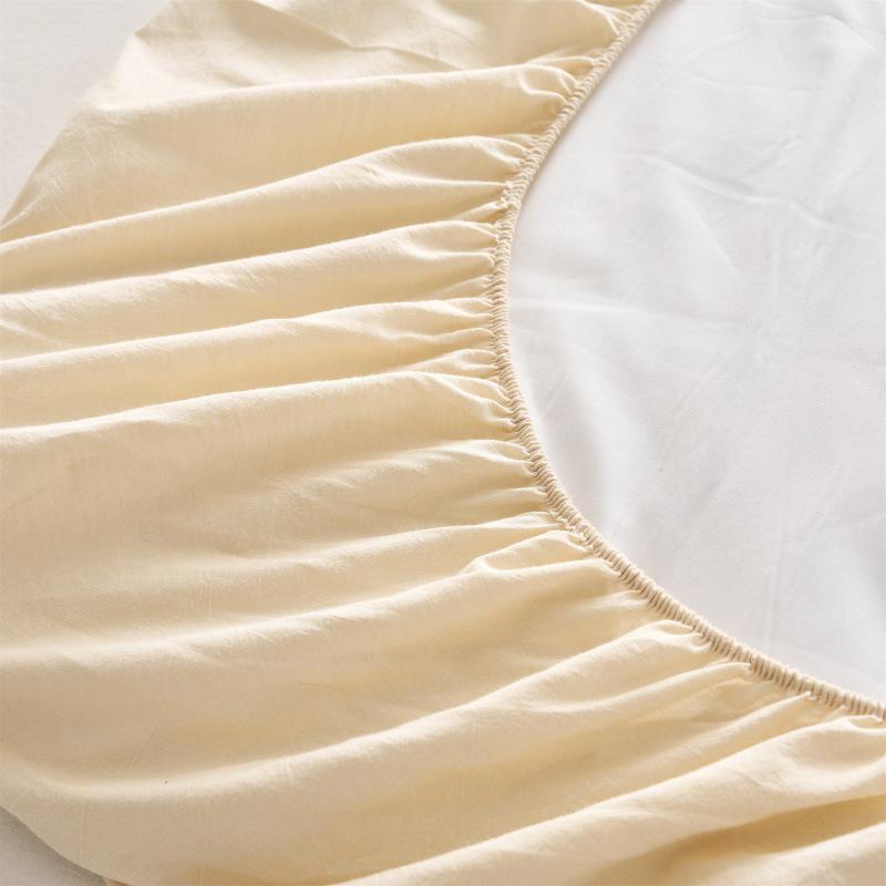 Washed Cotton Quilted Fitted Sheet - Solid Color, Full Wrap, Protective Cover for Home & Dormitory