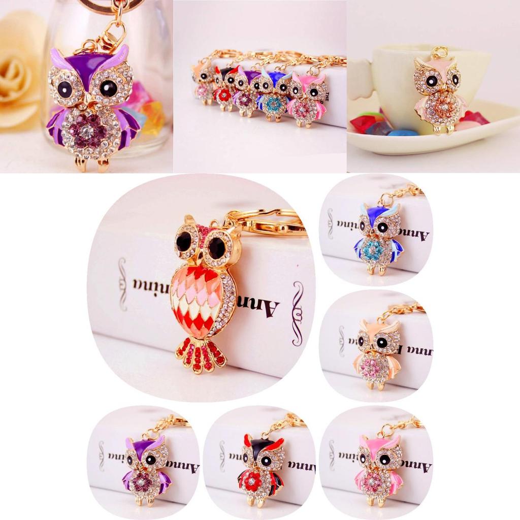 Adorable Cartoon Rhinestone Owl Keychain For Women Cute Animal Metal Keyring