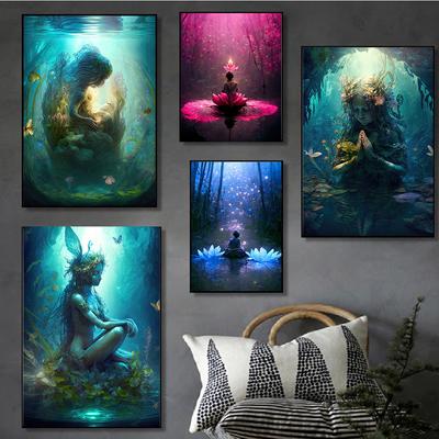 Sott'acqua Mistica Fatina Religiosa Scultura Stampe Poster Pittura su Tela Moderna Arte Murale Immagine Soggiorno Camera da Letto Decorazioni per la Casa