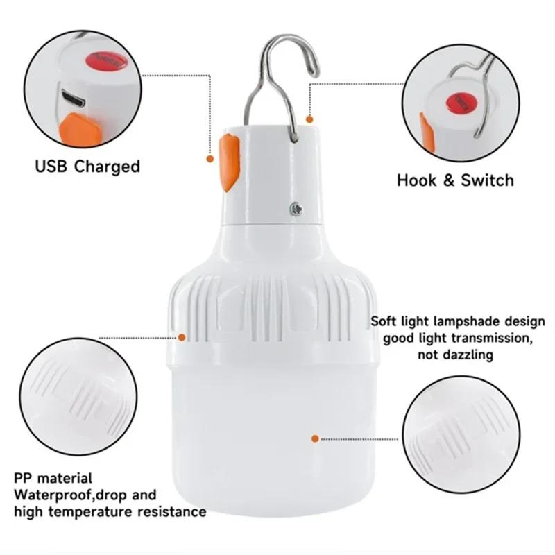 Portable LED Camping Lantern USB Rechargeable 3 Mode High Power Emergency Light for Tent Patio Garden Outdoor Night Use