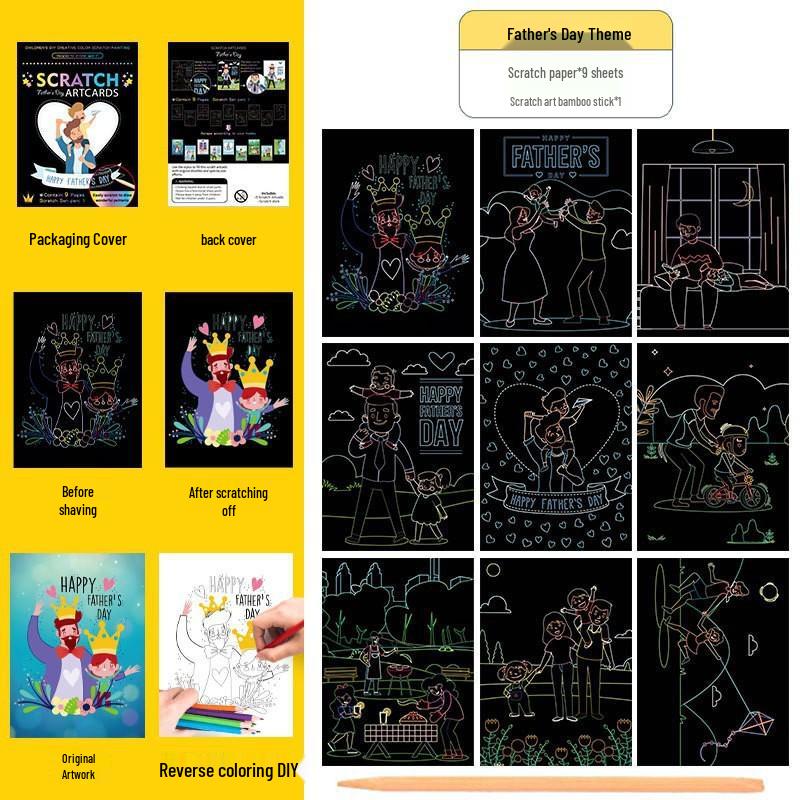 Conjunto Colorido de Arte Scratch: Livro de Rabiscos e Desenhos DIY de Desenho Animado para Crianças