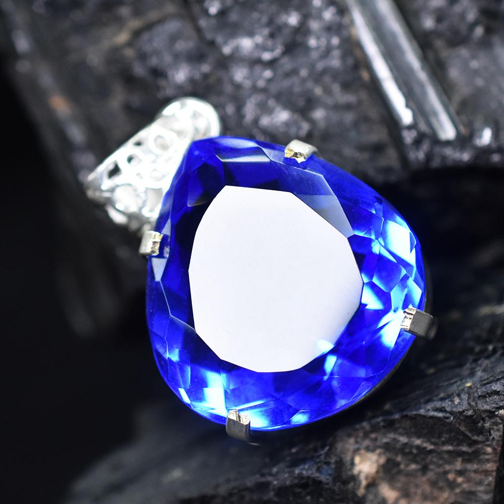 CERTIFIED 51.55 Ct Natural Blue Topaz 925 Sterling Silver Pear-Shaped Pendant MY-PD-138-NS