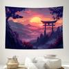 Japanese Torii Gate Sunset Mountain Landscape Wall Tapestry Machine Washable All Season Print Oriental Nature Design Home
