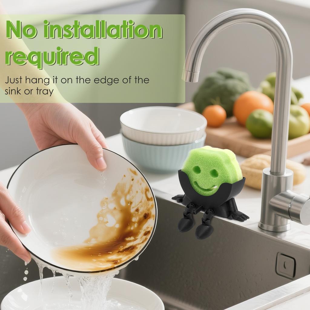 Sponge Holder Plastic Funny Countertop Drip Rack with Sponge Easy Cleaning 3D Printed Sponge Drainage Holder Kitchen Accessories