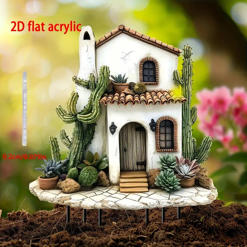 1 piece of whimsical cactus house garden stake - perfect for flower pots and lawns, ideal home and garden decoration gift,