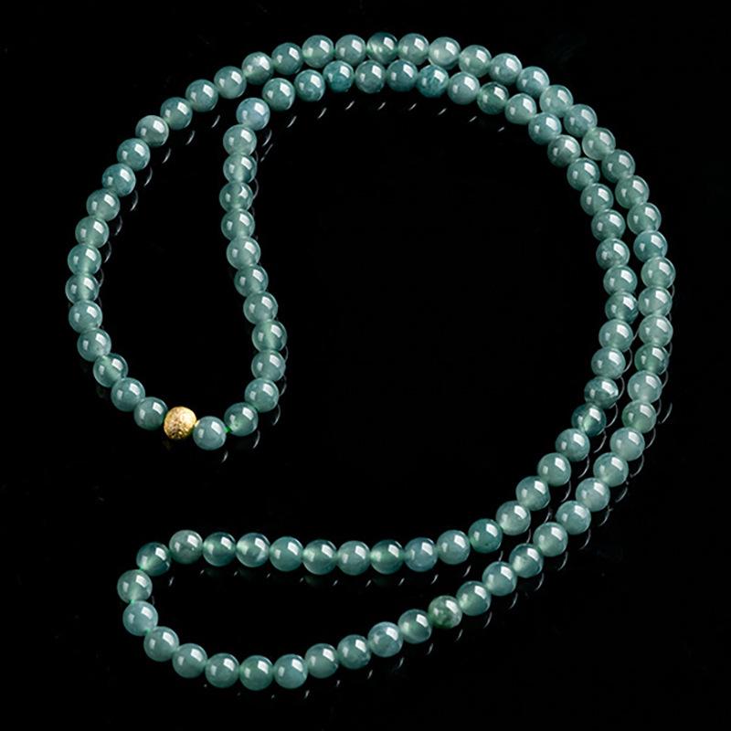 Blue Water Jade Bead Necklace - Ice Type, 6.5mm-12mm Beads, Women s Sweater Chain Blue Water Jade Necklace (with Certificate)