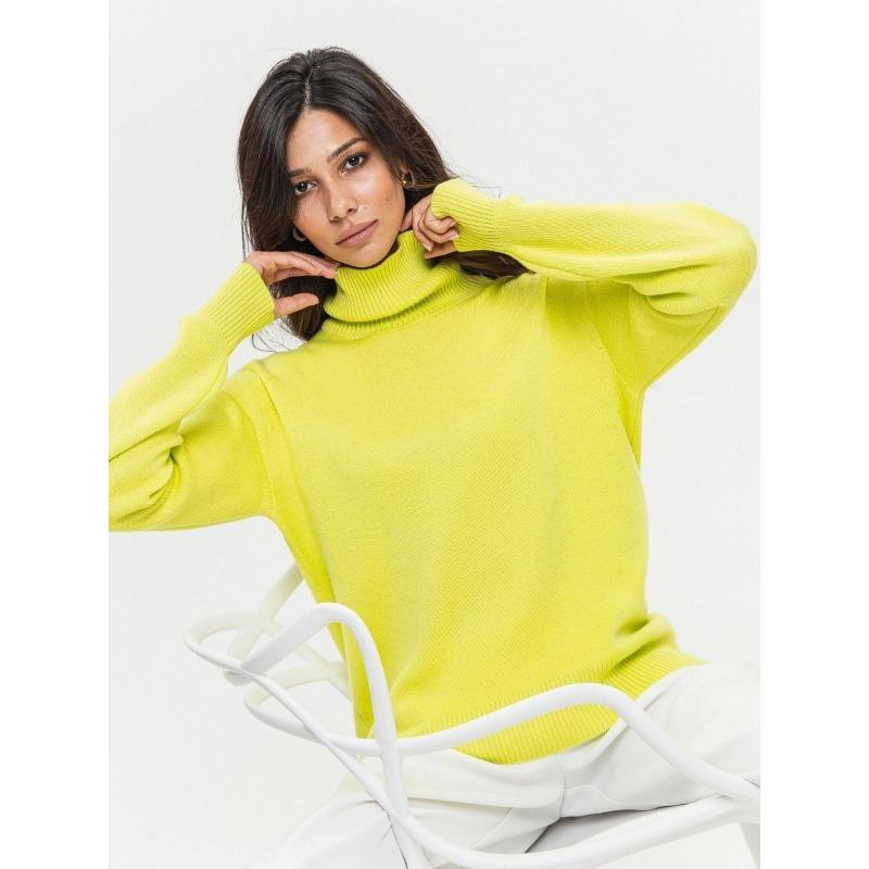 

Базовий зелений светр великого розміру для жінок Пуловери Водолазка Червона зима Жіночий в’язаний топ Теплий м’який мішкуватий светр для дівчини L жовтий